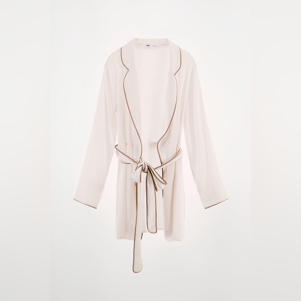 ZARA PIPED TRIM 100% SILK SHIRT SIZE M